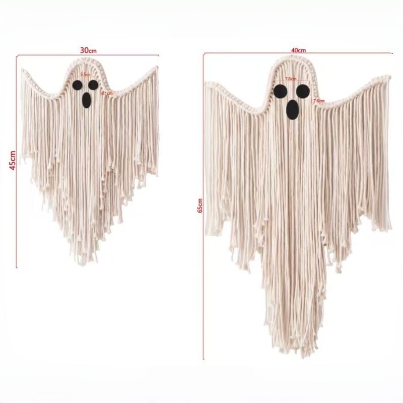 👻Handcrafted Woven Halloween Ghost Wall Decor - Cute Boho Hanging Ghost Decoration for Front Door, Porch & Indoor Home🎃
