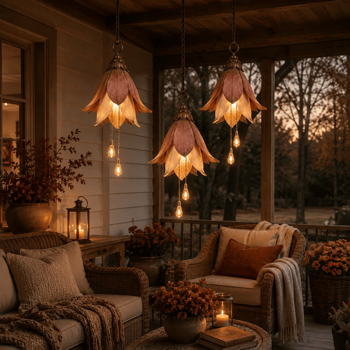 🌸✨Vintage Flower Hanging Lights – Daytime Sculpture, Nighttime Magic