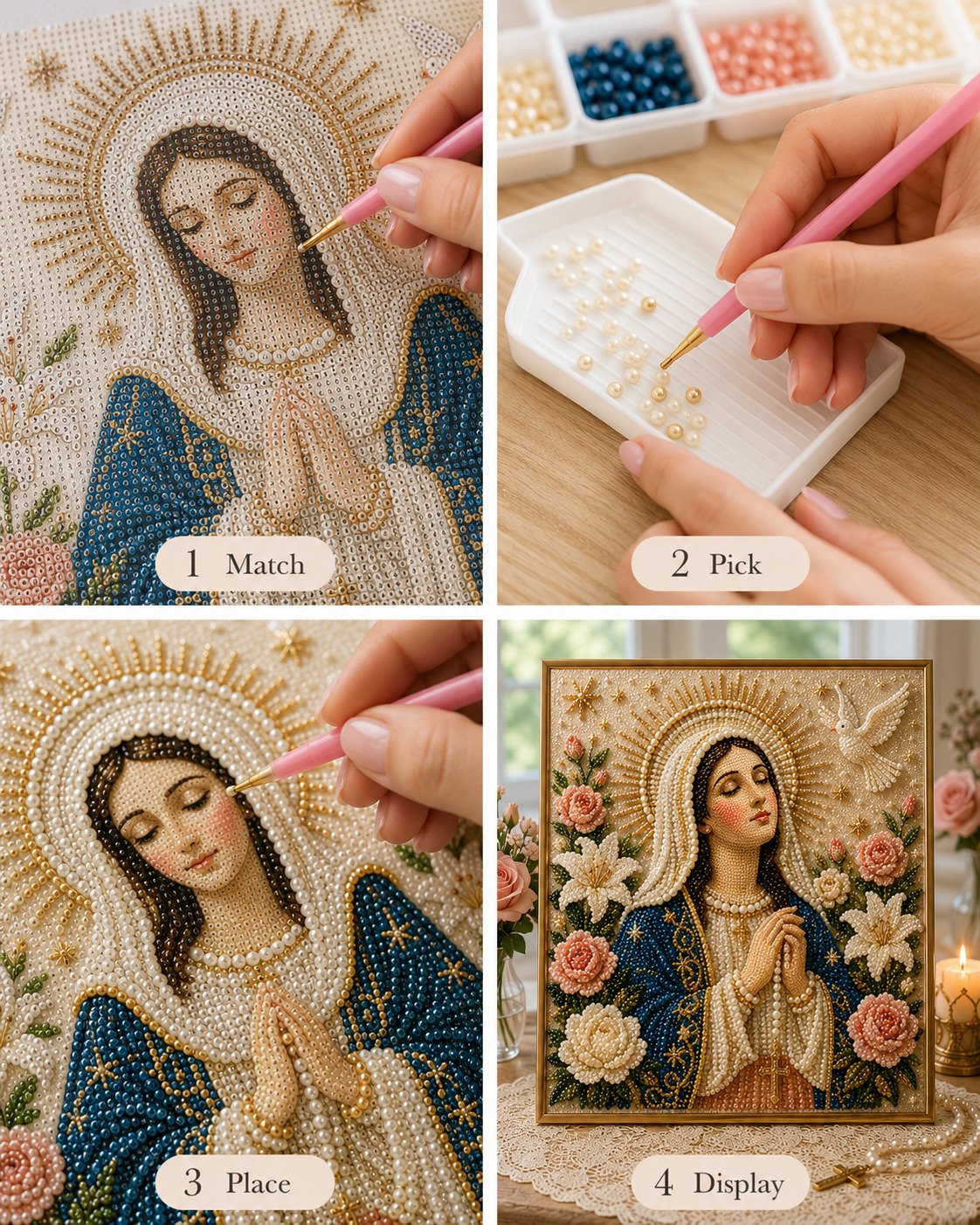 🙏 Divine Pearl Bead Virgin Mary Icon – A Peaceful DIY Faith Art Gift ✨