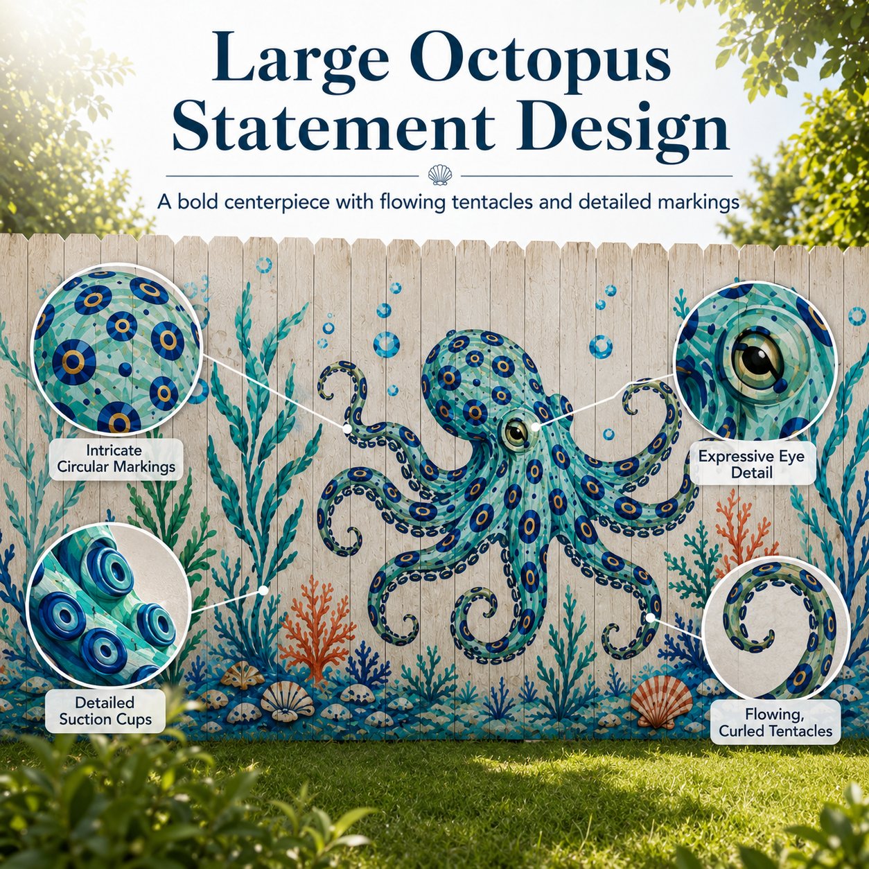 🐙 Reusable Ocean Octopus Mural Stencil Set | Bring Plain Walls & Fences to Life with a Bold Underwater Scene 🌊🎨✨