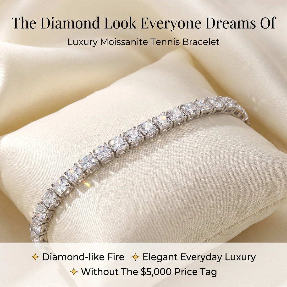 Classic 4mm D-Color Moissanite Tennis Bracelet – 14K Gold Plated with Double Safety Clasp-Last Day Sale-90% OFF🔥