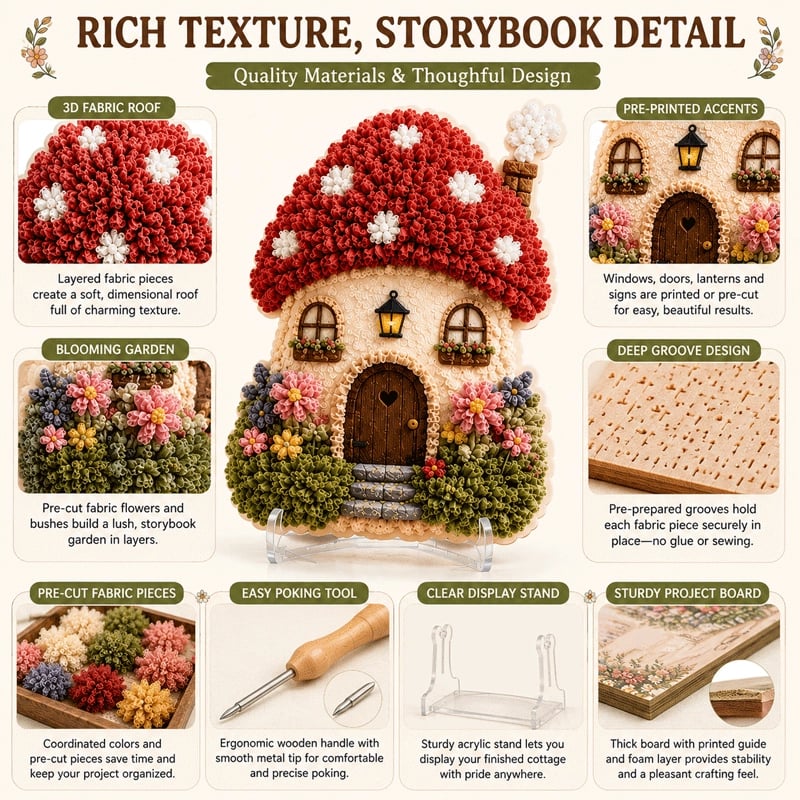 🏡 Whimsical Village 3D Fabric Poke Art Kit