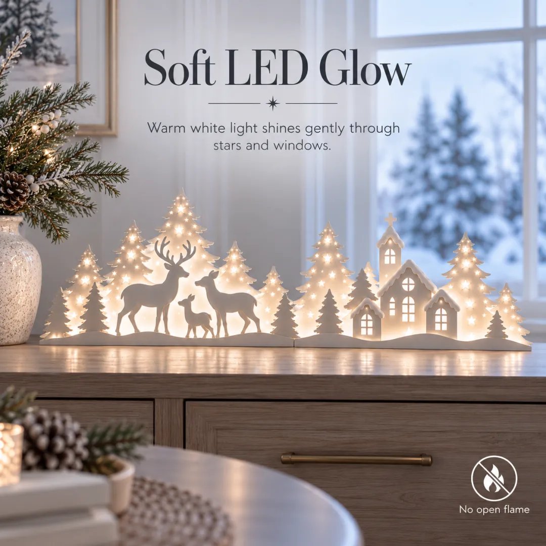 🎁Last Day 49% OFF🔥🦌 LED Christmas Deer & Village Window Decor | 2-Piece Lighted Scene