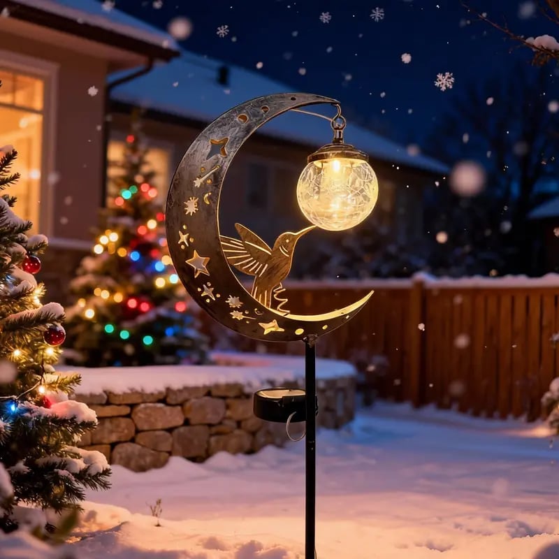 🌙✨Hummingbird Moon Solar Garden Stake Light