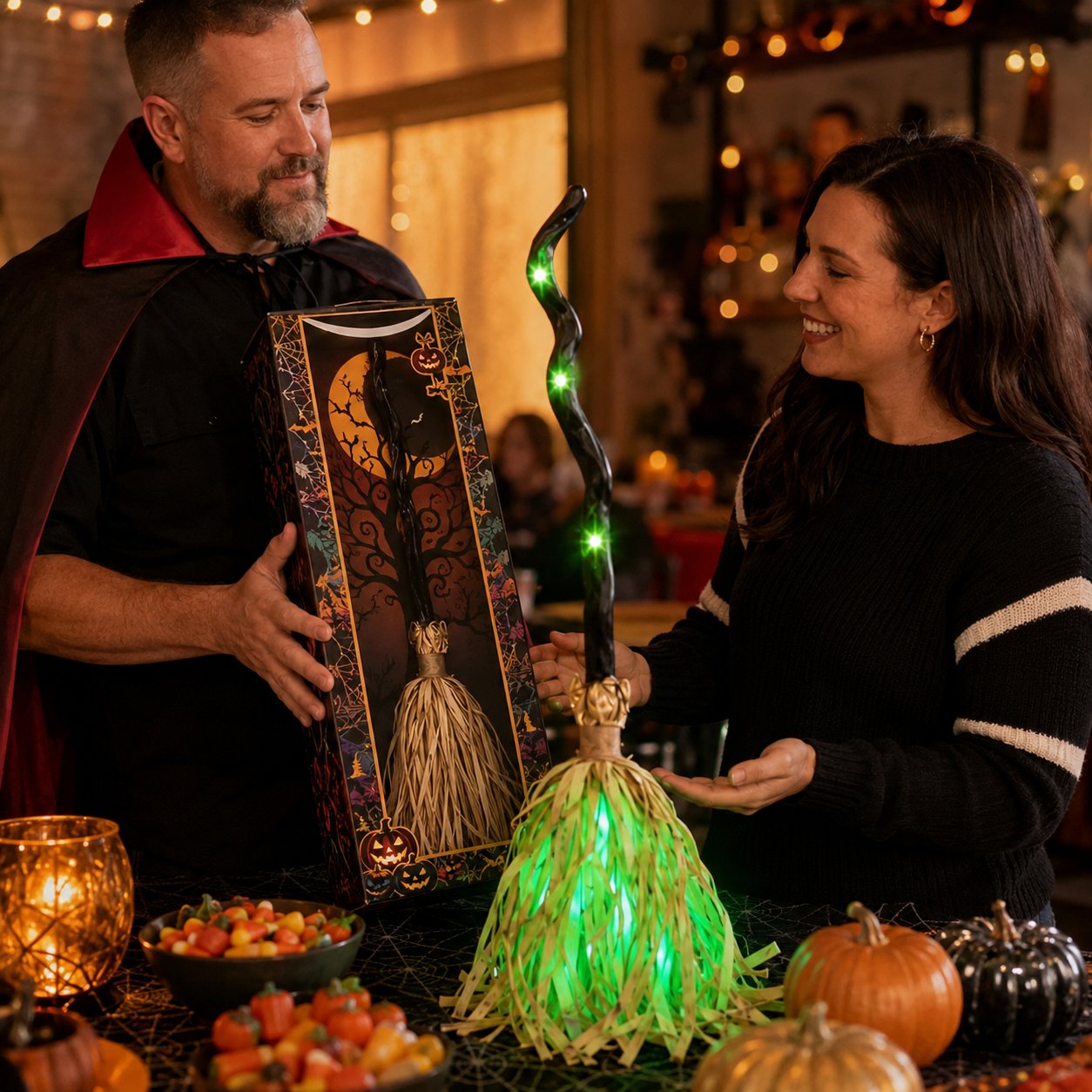 Animated Moving Witch Broom, Light‑Sound‑Motion Halloween Prop to Boost Thrill for Your Indoor & Outdoor Party Decor