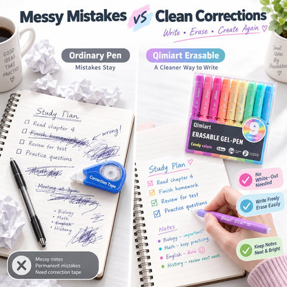 ✍️ 9-Color Erasable Gel Pen Set — 0.6mm Quick-Dry Twist Pens 🎨