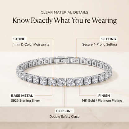 Classic 4mm D-Color Moissanite Tennis Bracelet – 14K Gold Plated with Double Safety Clasp-Last Day Sale-90% OFF🔥