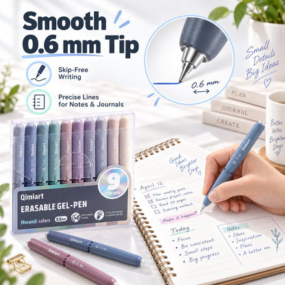 ✍️ 9-Color Erasable Gel Pen Set — 0.6mm Quick-Dry Twist Pens 🎨