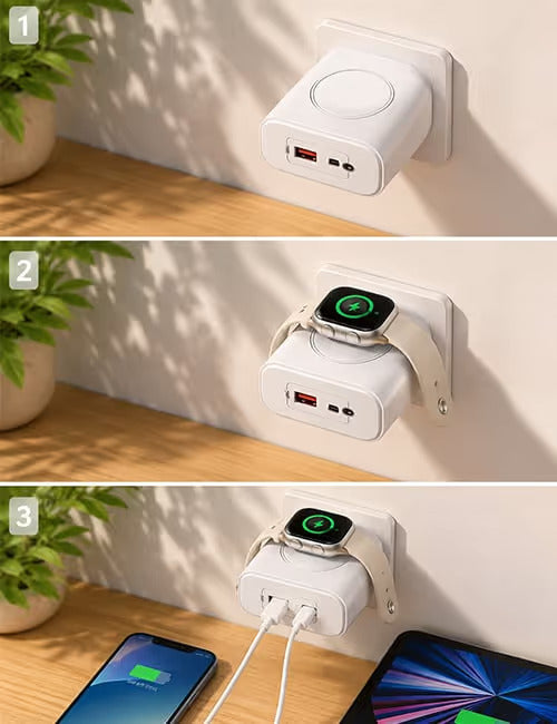 3-in-1 USB-C Charger Block with Built-in Apple Watch Charger