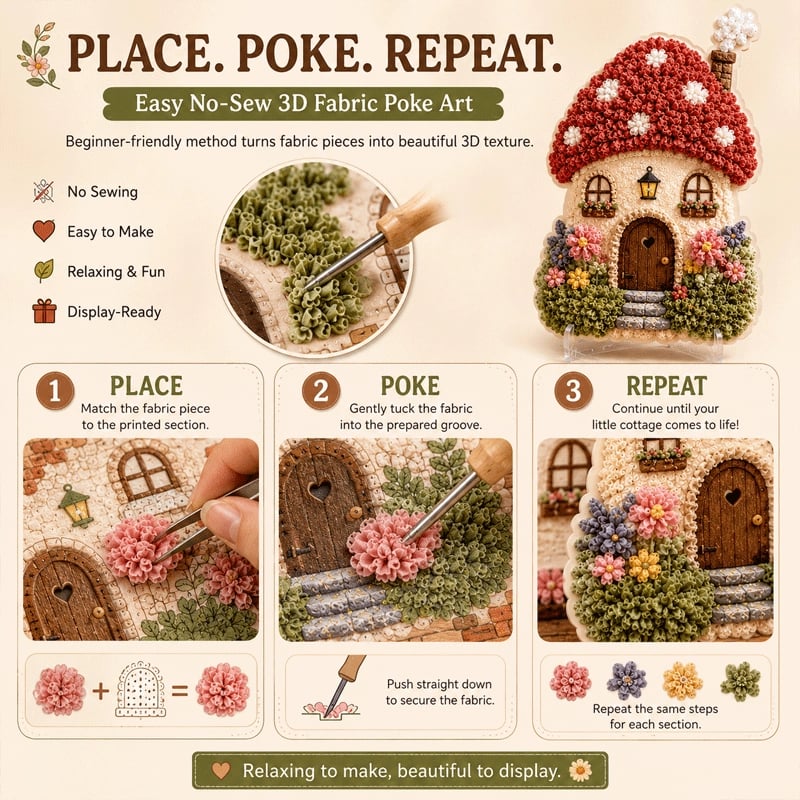 🏡 Whimsical Village 3D Fabric Poke Art Kit