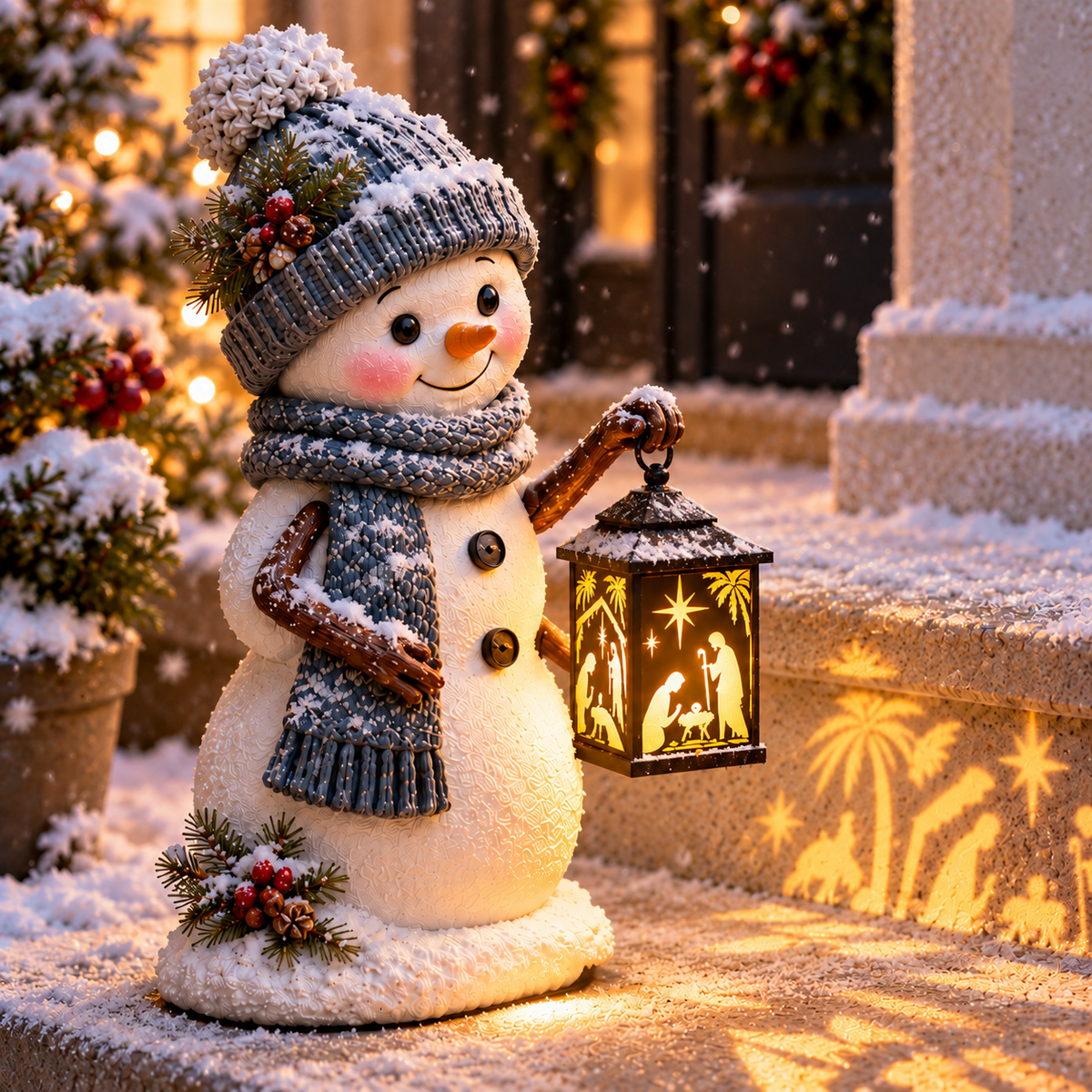 ⛄ Solar Snowman Nativity Projection Light – Christmas Porch & Step Decor