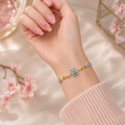 🩵🍃🌸Blooming Sakura Crystal Flower Bracelet – Elegant Floral Jewelry for Women