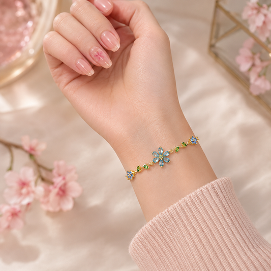 🩵🍃🌸Blooming Sakura Crystal Flower Bracelet – Elegant Floral Jewelry for Women