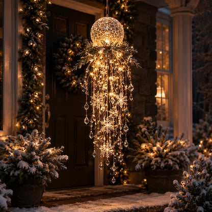 Crystal Cascade Christmas Light™ – Hängende LED-Veranda-Deko: Schneeflocke & Kristalle ✨❄️