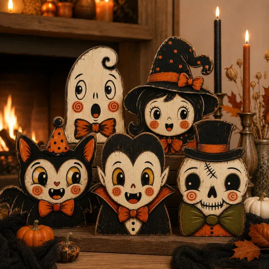 👻🔥Vintage Halloween Wooden Character Tabletop Deco