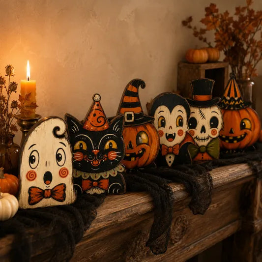 👻🔥Vintage Halloween Wooden Character Tabletop Deco