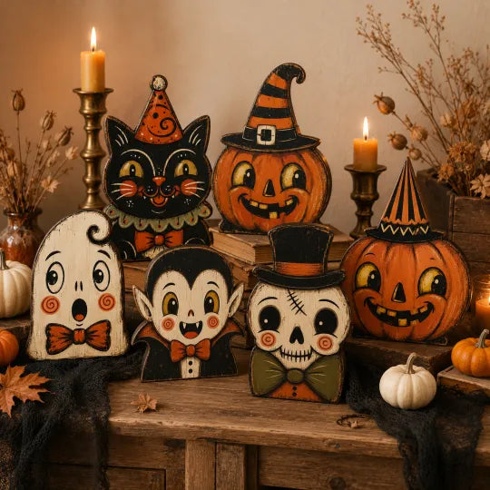 👻🔥Vintage Halloween Wooden Character Tabletop Deco