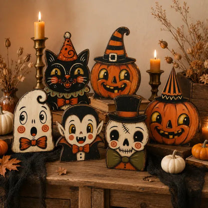 👻🔥Vintage Halloween Wooden Character Tabletop Deco
