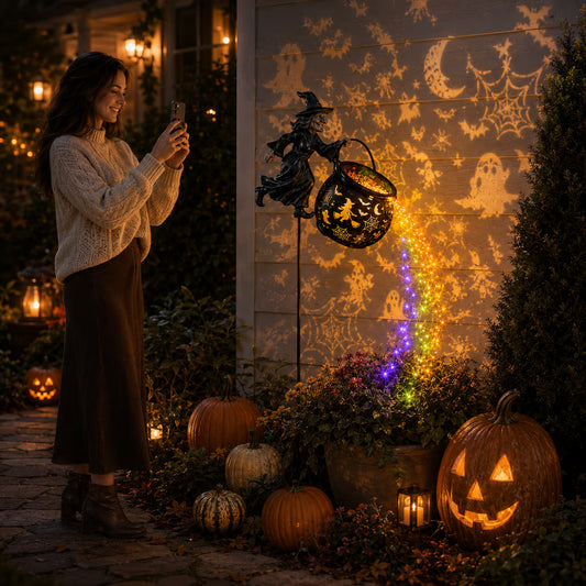 Halloween Witch Cauldron Rainbow Light Garden Decoration