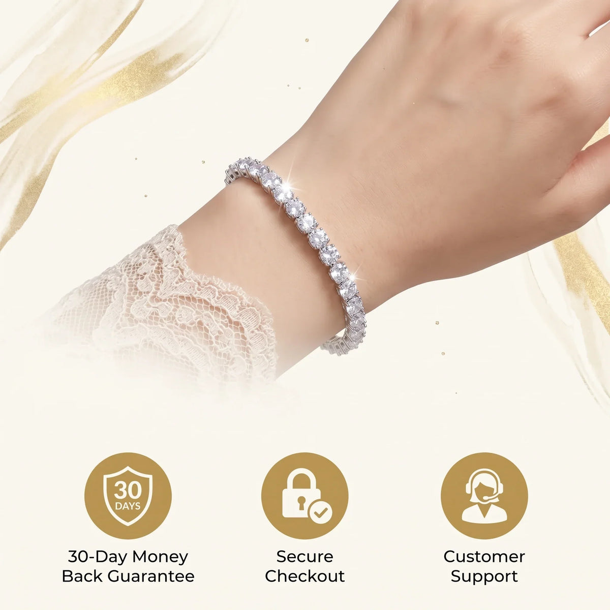 Classic 4mm D-Color Moissanite Tennis Bracelet – 14K Gold Plated with Double Safety Clasp-Last Day Sale-90% OFF🔥