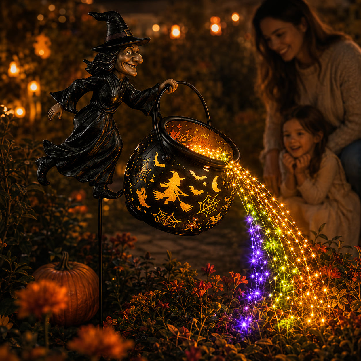 Halloween Witch Cauldron Rainbow Light Garden Decoration