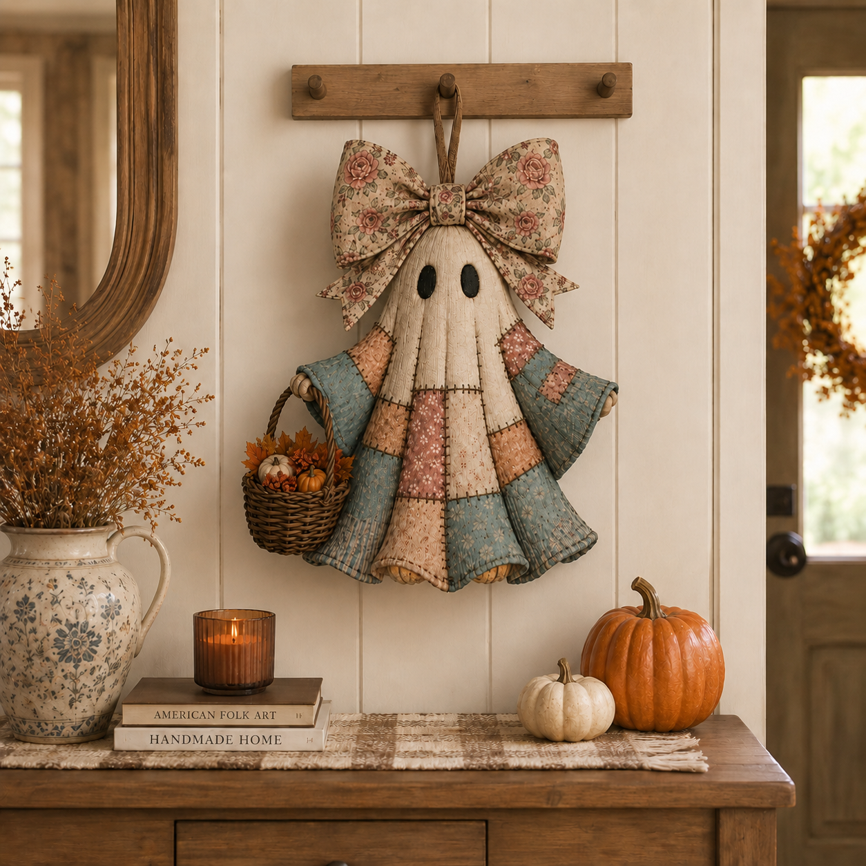 Lighted Vintage Patchwork Ghost Door Hanger