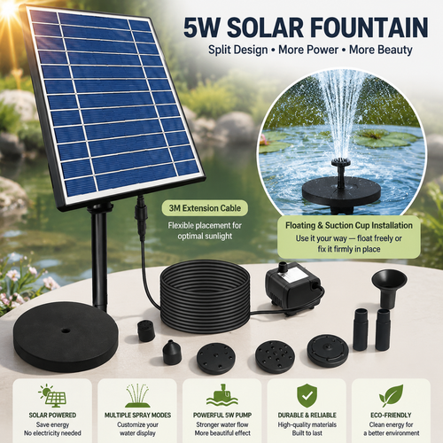 5W Solar Floating Fountain – Create a Magical Water Garden Without Electricity