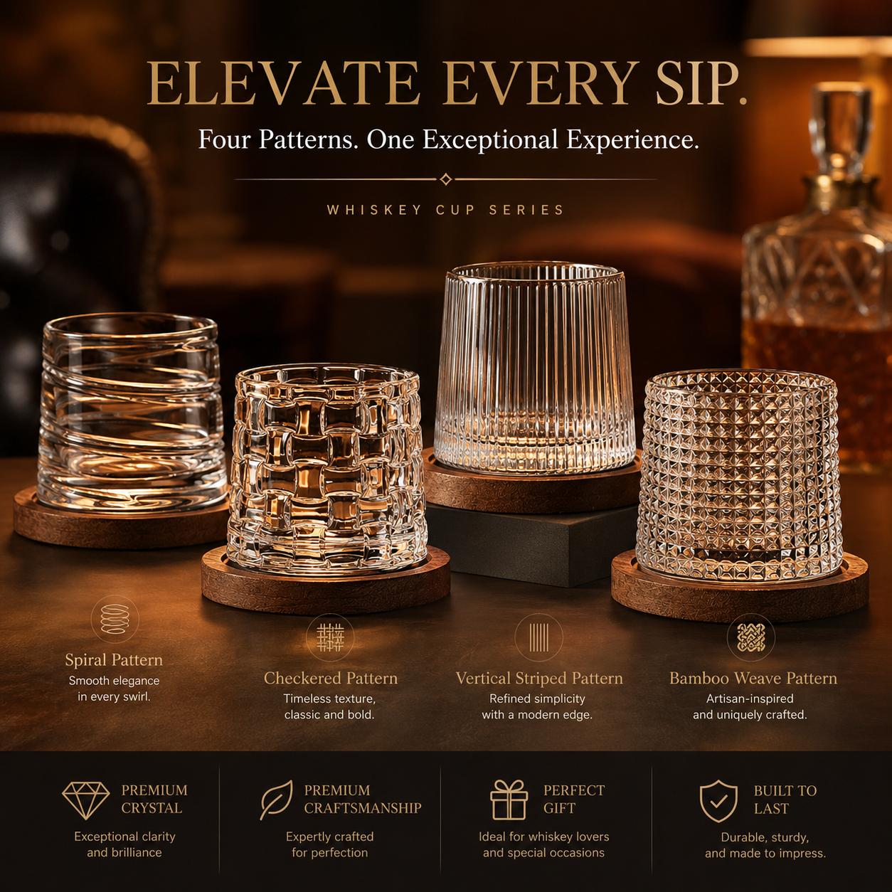🍷Rotating Whiskey Glass with Wooden Base