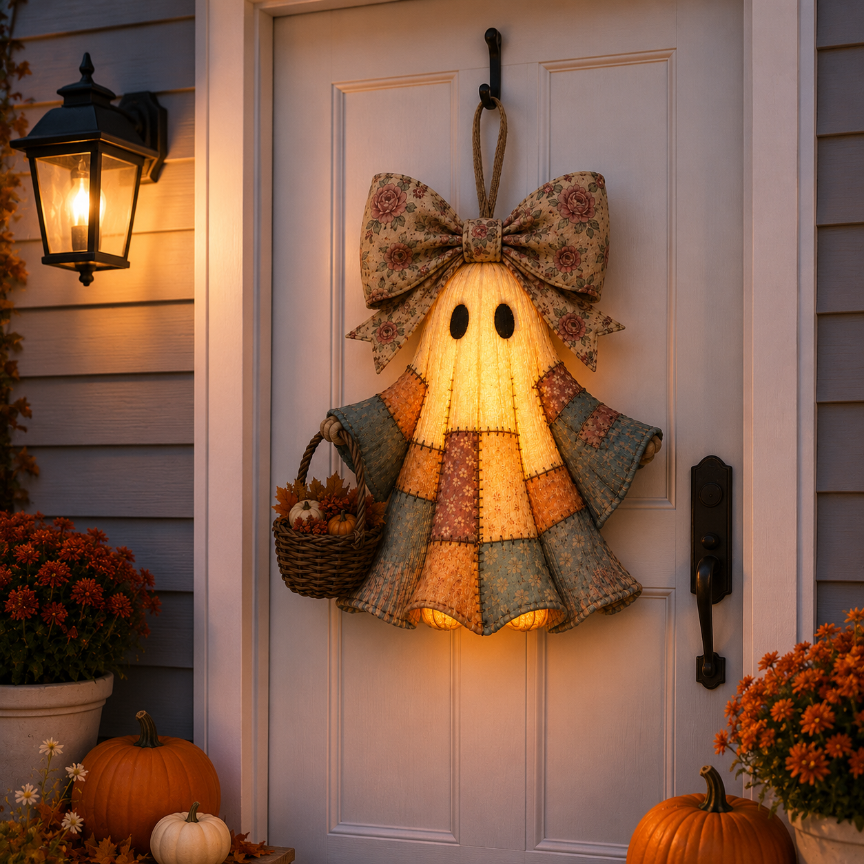 Lighted Vintage Patchwork Ghost Door Hanger