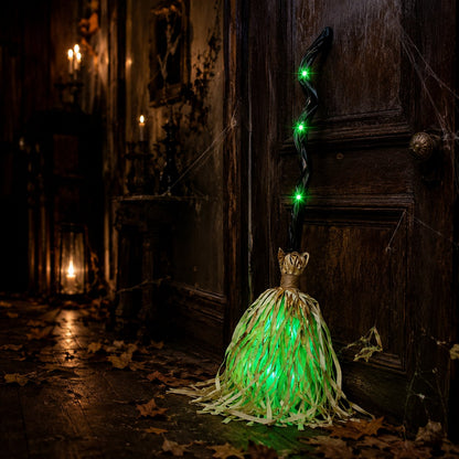 Animated Moving Witch Broom, Light‑Sound‑Motion Halloween Prop to Boost Thrill for Your Indoor & Outdoor Party Decor