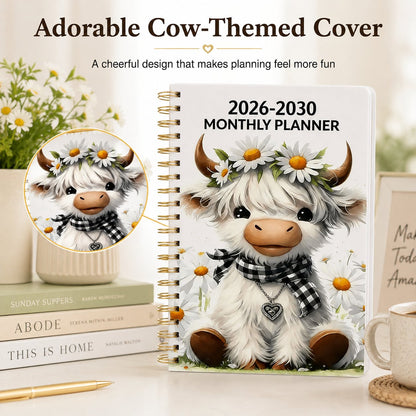 🐮 Cute Cow 5-Year Planner 2026–2030 | Monthly Organizer with Farmhouse Cover, Goal Tracking Pages & Long-Term Planning Layout ✨
