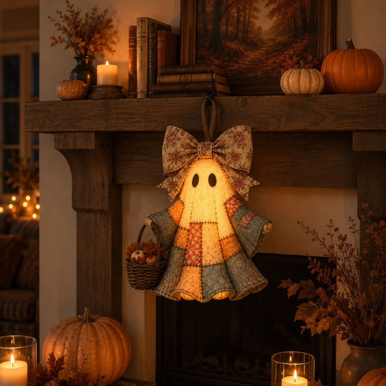 Lighted Vintage Patchwork Ghost Door Hanger