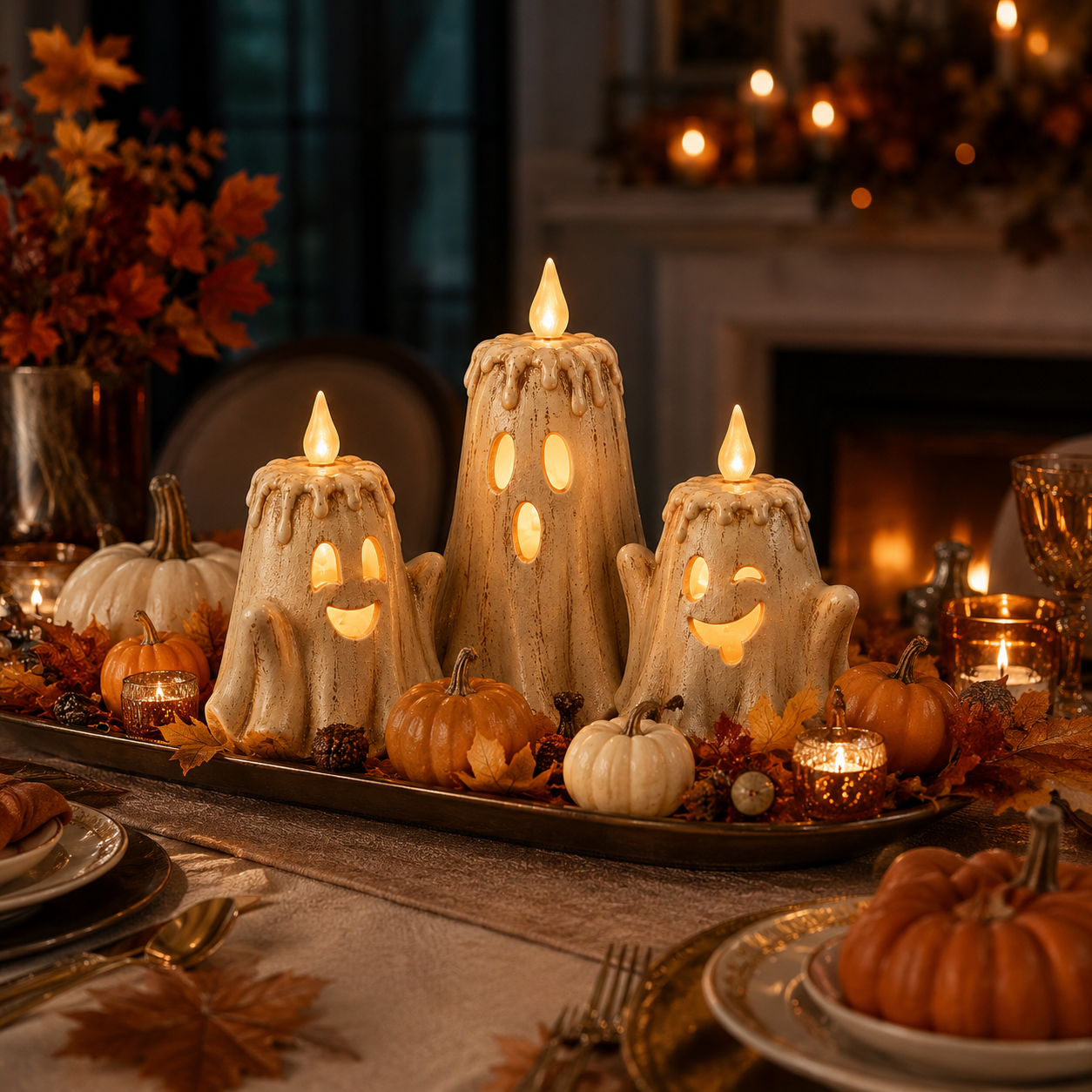 3-Piece Halloween Ghost Flameless Candle👻 Set with Remote Timer🏠