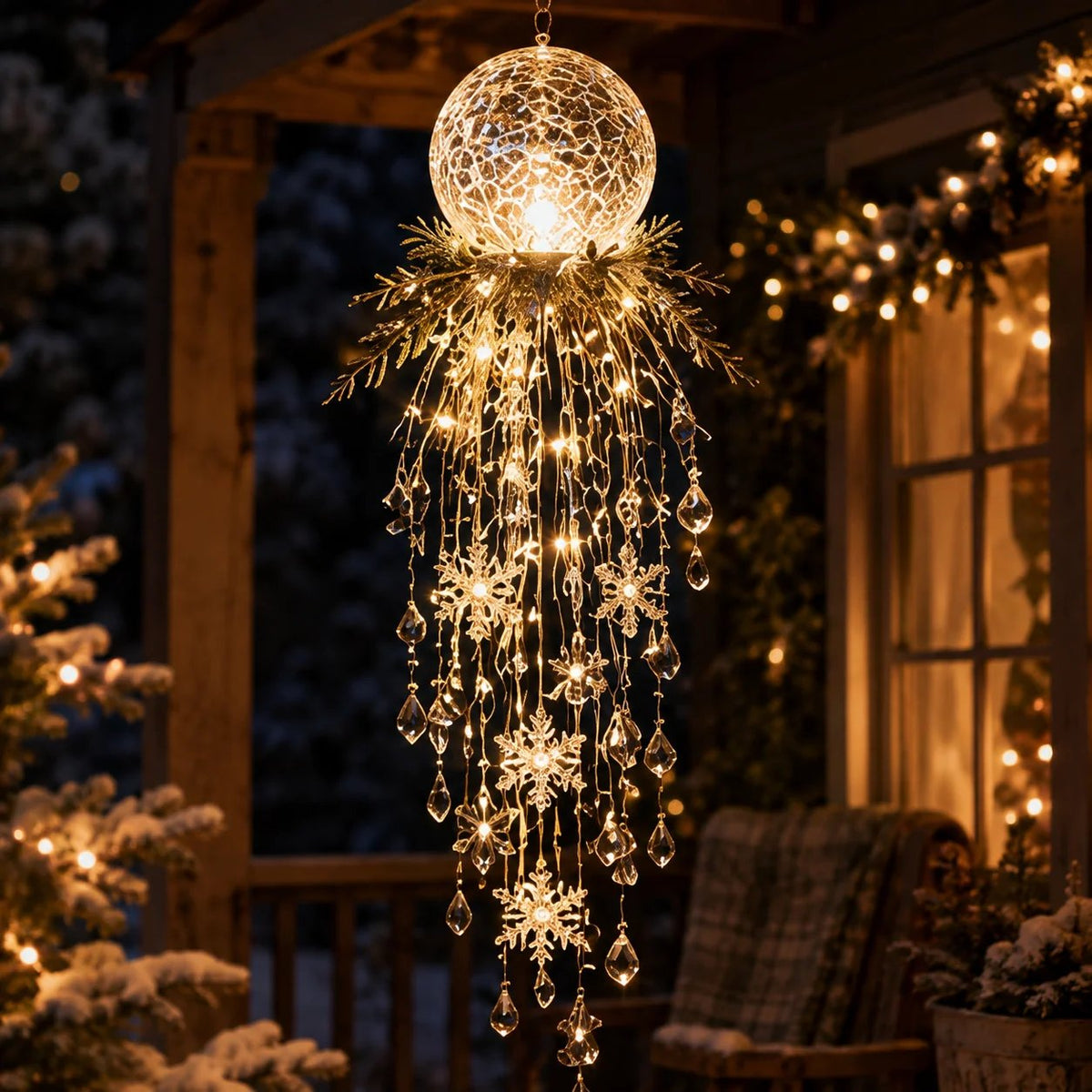 Crystal Cascade Christmas Light™ – Hängende LED-Veranda-Deko: Schneeflocke & Kristalle ✨❄️