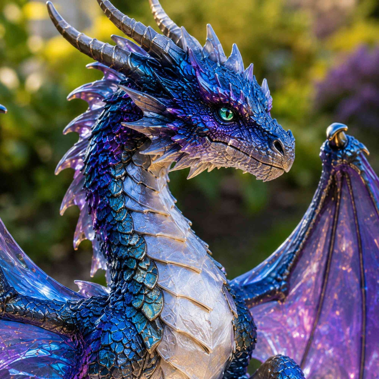 Close-up of the detailed Amethyst Crystal Dragon head