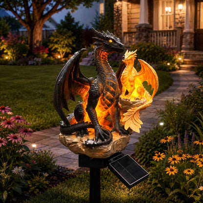 Mystic Black Dragon solar garden light in an outdoor garden