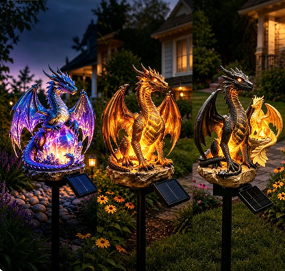 Amethyst Amber and Mystic Black solar dragon garden light collection