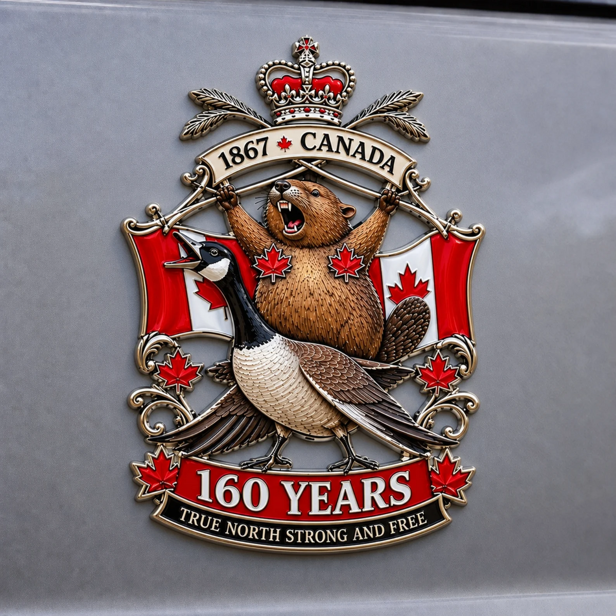 🍁Canada 160th Anniversary “True North Strong and Free” Tribute Metal Car Emblem