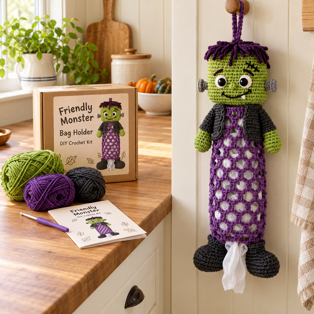 Crochet Animal Bag Holder DIY Kit – Cute & Functional Hanging Storage Craft Kit