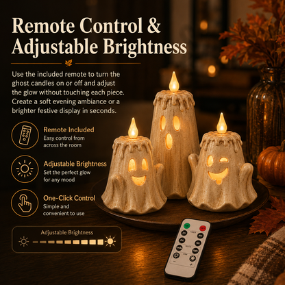 3-Piece Halloween Ghost Flameless Candle👻 Set with Remote Timer🏠