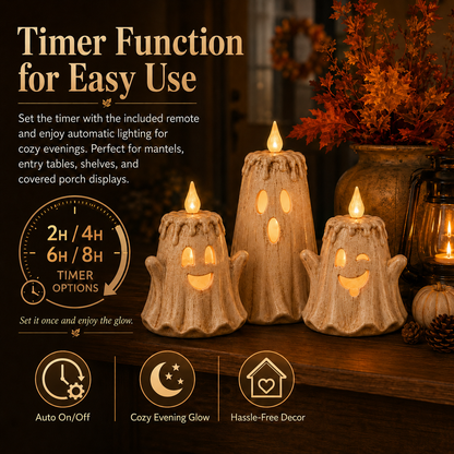 3-Piece Halloween Ghost Flameless Candle👻 Set with Remote Timer🏠