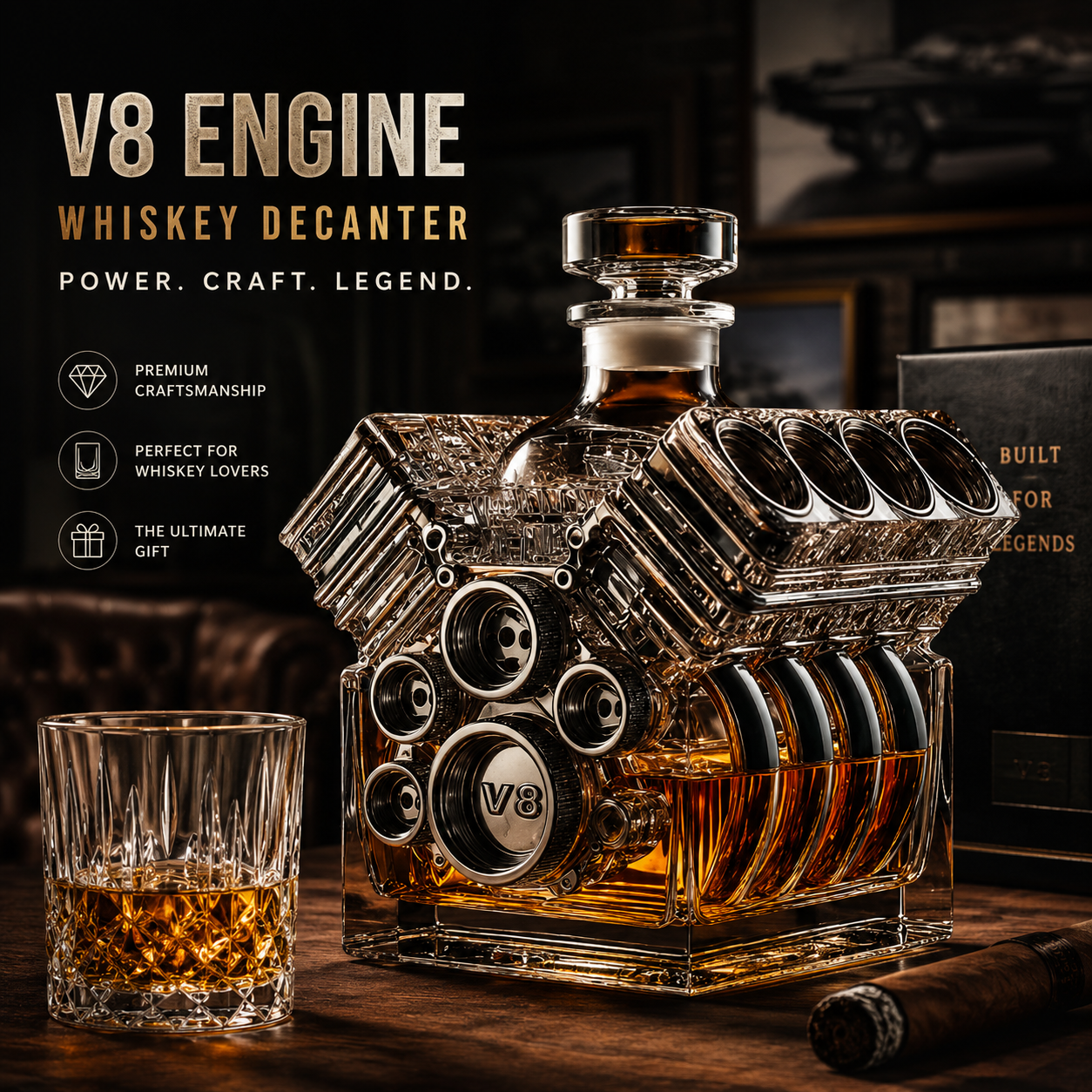 🥃 V8 Engine Whiskey Decanter