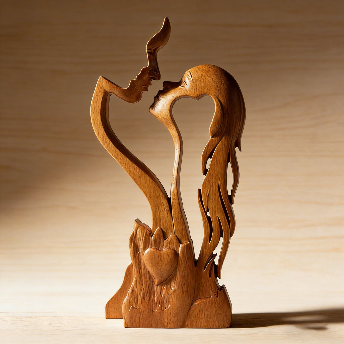 Hand-Carved Christian Love Sculpture – Wooden Couple Statue for Wedding & Anniversary Gift - craftsmanship detail