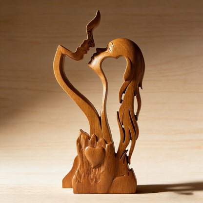 Hand-Carved Christian Love Sculpture – Wooden Couple Statue for Wedding & Anniversary Gift - craftsmanship detail