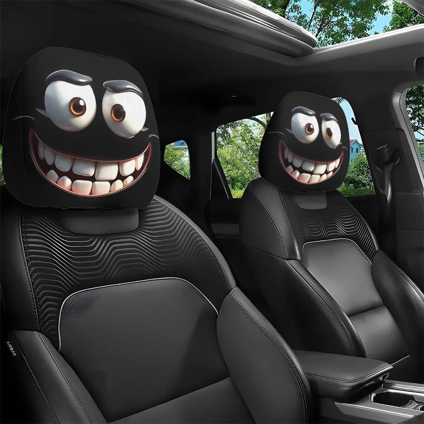 Funny Cartoon Car Headrest Covers – 2PCS Universal Fit