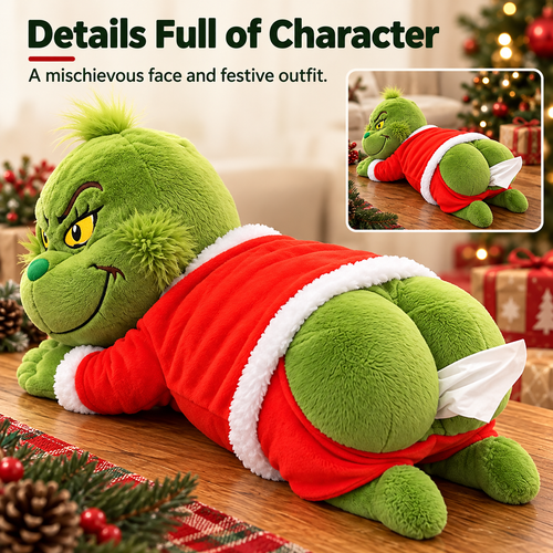 🎁Last Day 49% OFF🔥🎄Grinch Plush Tissue Box Cover | Funny Christmas Grinch Tissue Holder, Festive Home Decor & Novelty Holiday Gift