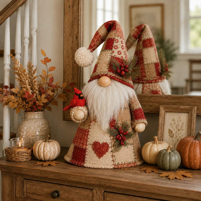 🔥 LAST DAY 49% OFF – 🐦 Patchwork Bird Gnome Light Collection | Warm Glowing Tabletop Decor with Farmhouse Patchwork Details for Mantels, Shelves & Holiday Gifts ✨