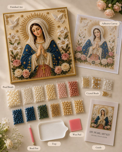 🙏 Divine Pearl Bead Virgin Mary Icon – A Peaceful DIY Faith Art Gift ✨