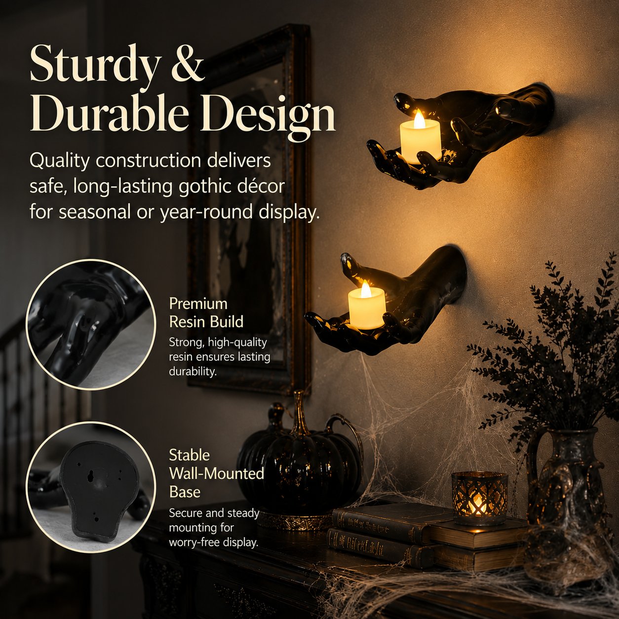 Halloween Decorations, Pack of 3 Wall Mounted Creepy Reaching Hands with Lighted Candles