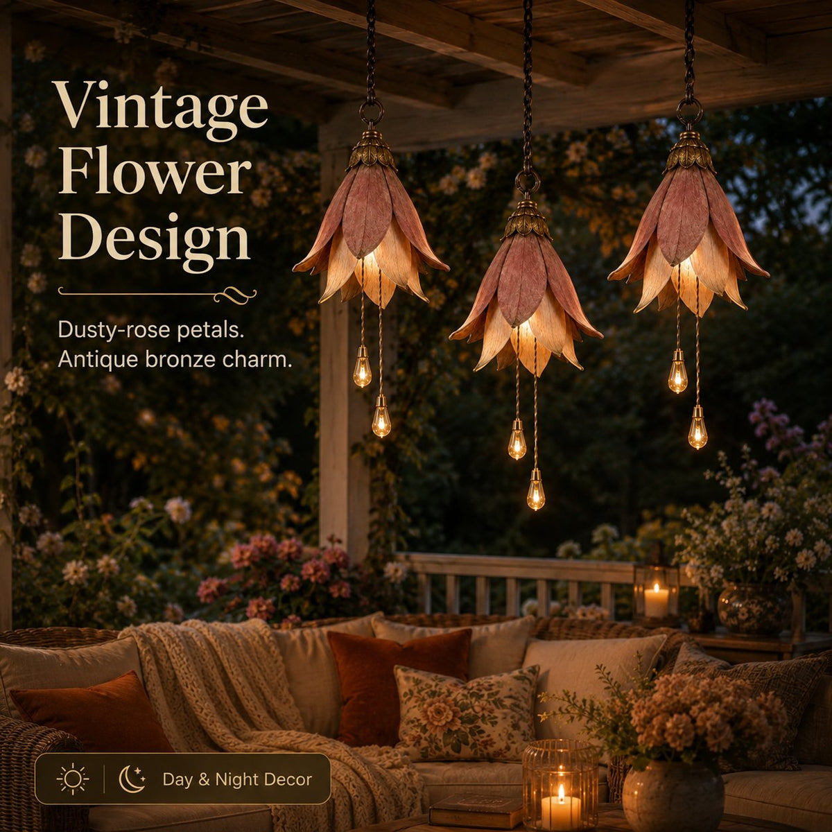 🌸✨Vintage Flower Hanging Lights – Daytime Sculpture, Nighttime Magic